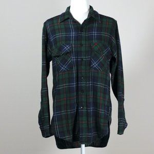 Vintage Woolrich Wool Plaid Green Blue Long Sleeve Flannel Button Down Shirt Top